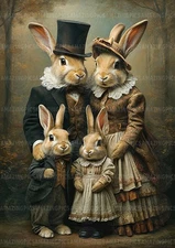 Rabbit Art Print Victorian Animal Family Whimsical Fantasy Portrait AF47