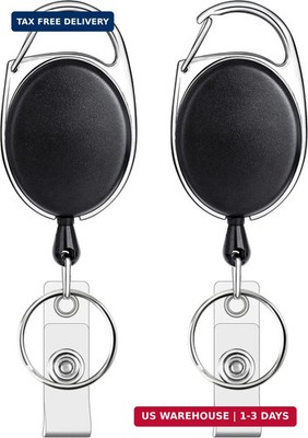Teskyer Badge Reel, 2 Pack Retractable Badge Holders with Carabiner Belt Clip an