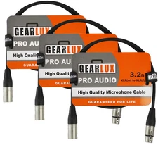 Gearlux 3.2-Foot XLR Microphone Cable, Male to Female, Black - 3 Pack