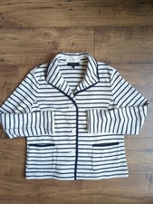 Talbots Womens L Long Sleeve Collared Button Striped Nautical Knit Sweater