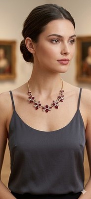 $98 Givenchy Gold Tone Red Crystal Statement Necklace #125 | eBay
