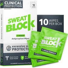 Sweatblock Clinical Strength DRIBOOST Antiperspirant Wipes - Treat Hyperhidro...