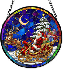 7.8" Santa Claus Suncatcher Christmas Sun Catcher Stained Glass Window Hanging W