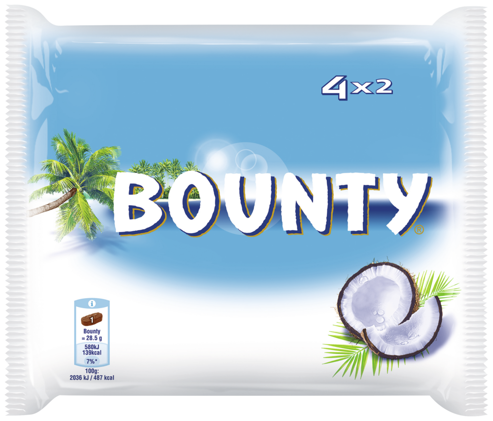 Bounty 4X57g. 4 Einzeln Verpackten Doppel-Riegeln Aus Milchschokolade Mit Füllung Aus Saftigem Kokosmark - Bild 2