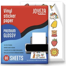Premium Printable Vinyl Sticker Paper for Inkjet Printer - 80 Sheets Glossy W...