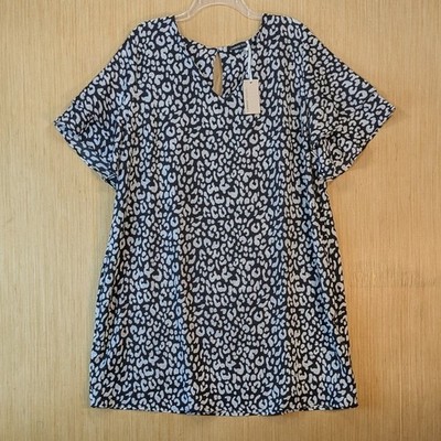 Capsule Womens Leopard Animal Print Lightweight Shift Dress 18 Black White NWT