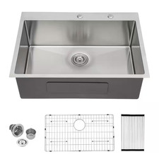 33 In. Drop in Single Bowl 16 Gauge Stainless Steel Kitchen Sink with Bottom Gri