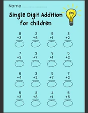 Single Digit Addition Maths Worksheet Digital Printable - Digital File