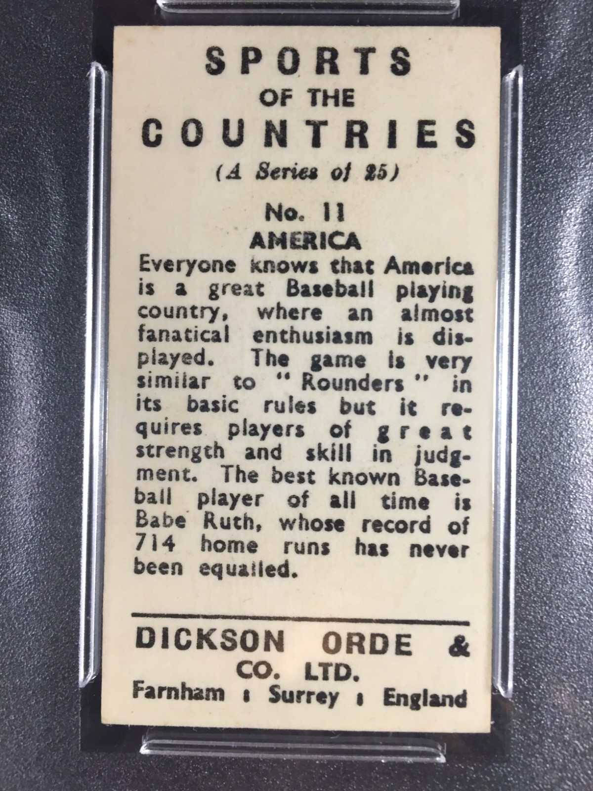 1962 Dickson-Orde BABE RUTH Sports of the Countries #11 America PSA 8 view 4