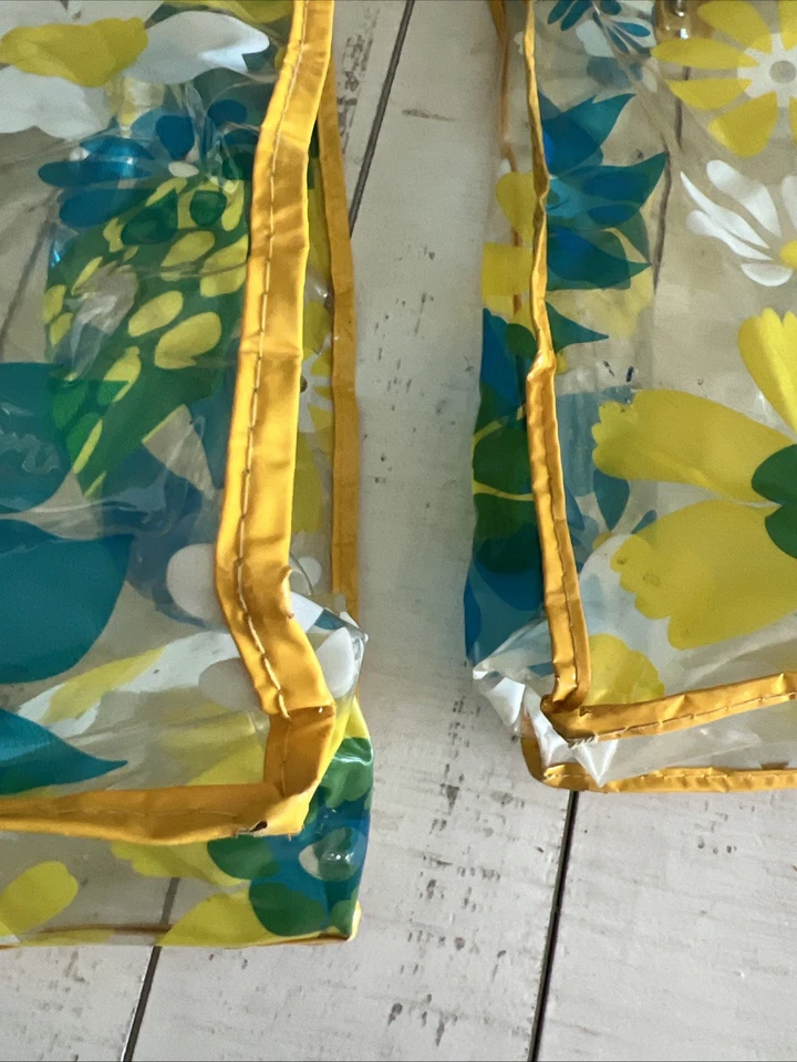 Bolso de Mano Vintage 1960-70 Vinilo Flower Power Transparente Azul Amarillo Blanco Lote 2 Foto 4 de 4