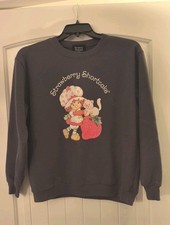 Gray Strawberry Shortcake  Kitty Cat Fleece Sweatshirt Sz L