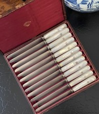 19C American Sterling Silver Mother of Pearl Large Knife Set 12 Wm Gale NY c1850