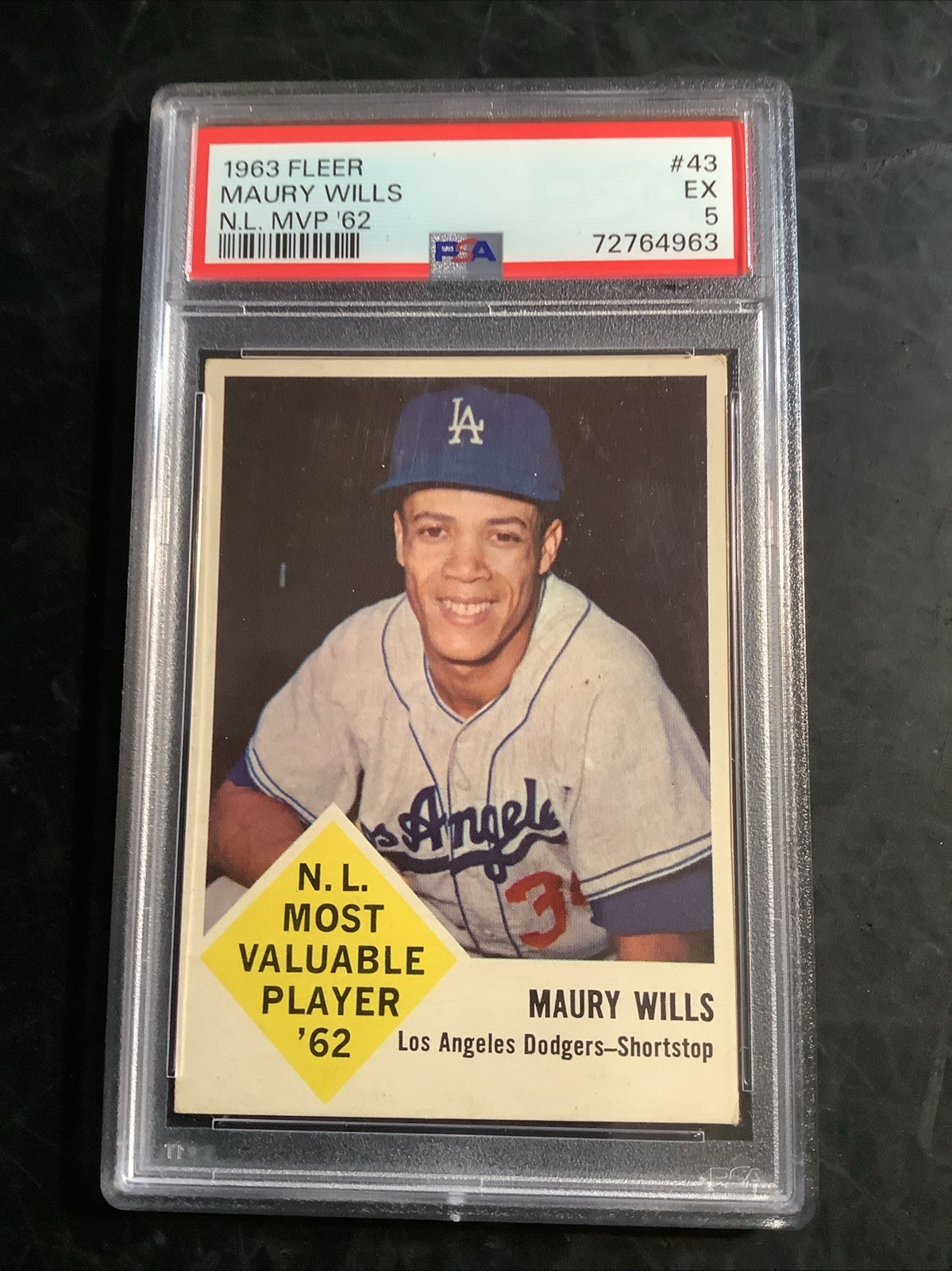 1963 Fleer Maury Wills N.L. MVP '62 #43 PSA EX 5 ROOKIE CARD Los Angeles Dodgers