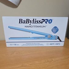 BaBylissPRO Nano Titanium Flat Iron 1 1/4in Dual Voltage Ionic 450 F Blue