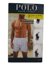 3 PACK RALPH LAUREN POLO WHITE COTTON WOVEN BOXER SHORTS SIZES: S M L XL XXL