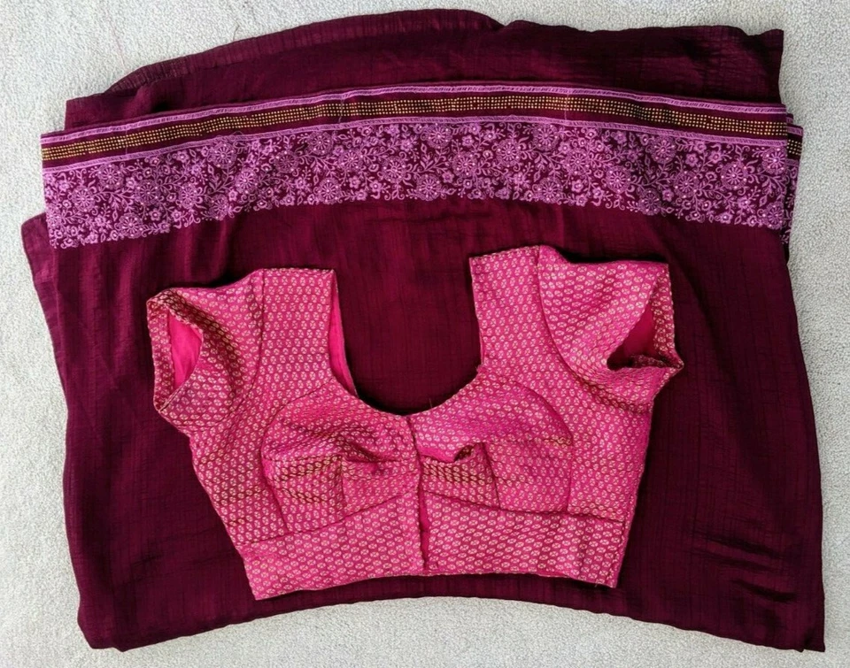 Sari indio bordado, borde con lentejuelas. Viene con blusa cosida Foto 4 de 4