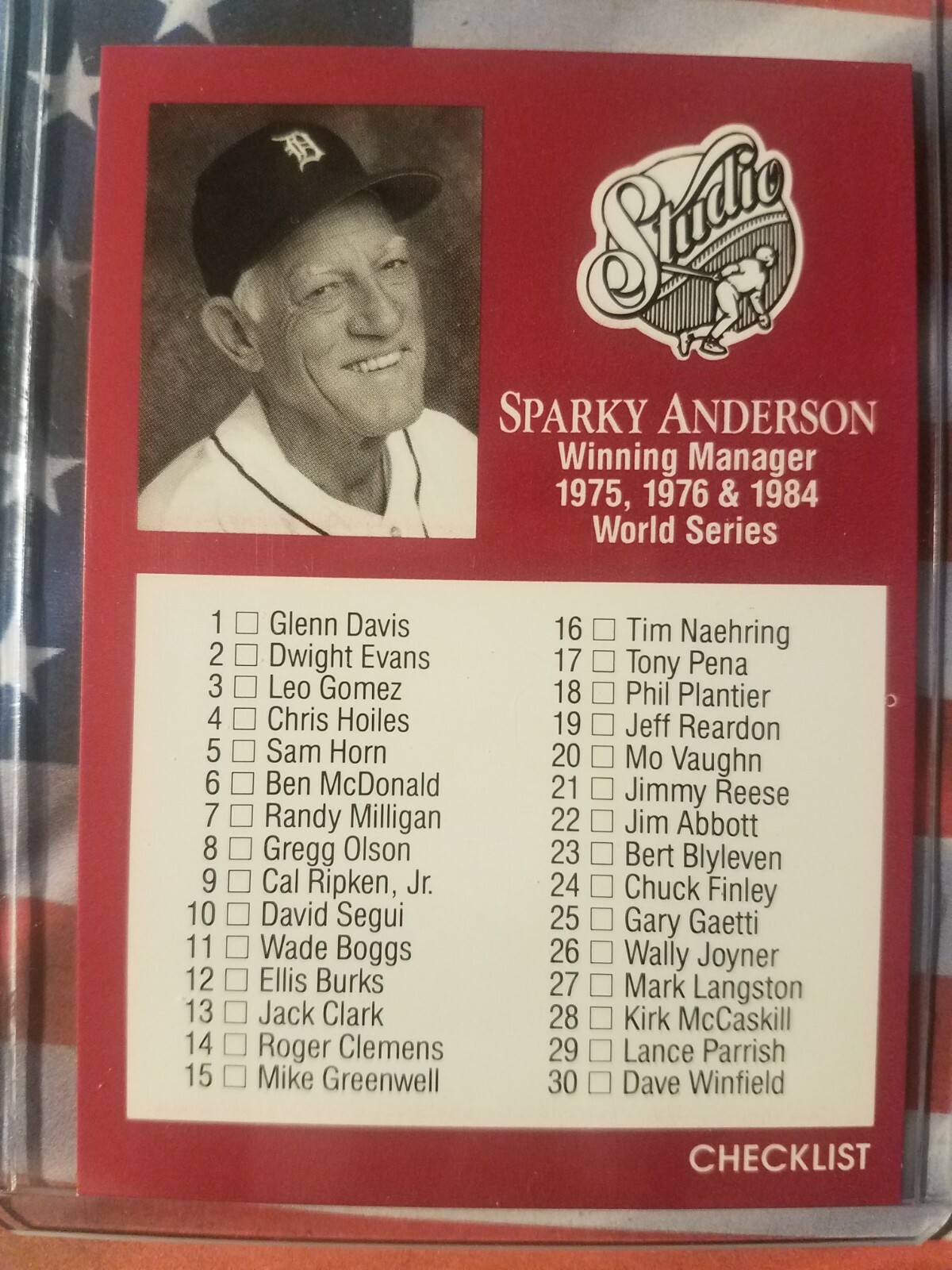1991 LEAF STUDIO CARD CHECKLIST #1 THRU 88 SPARKY ANDERSON CARD #261 | eBay