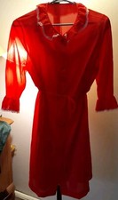 Vintage Lorraine Red 2 Piece SHORT Flowy Nightgown and Robe Set Size M Nylon