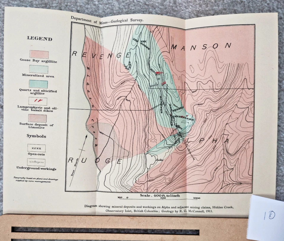1913 Antique Geological Map of Mineral Deposits in Hidden Creek, BC - Canada - Image 1 of 1