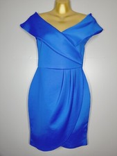 BNWT NEW BOOHOO DRESS SIZE 12 BLUE OFF SHOULDER WRAP 33"  Party HO22