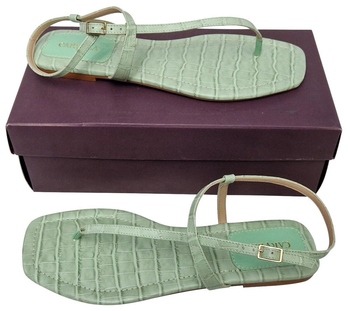 CARVELA Kase Ladies Pale Green Animal Snake Print Flat Strappy Sandals MRRP  £69