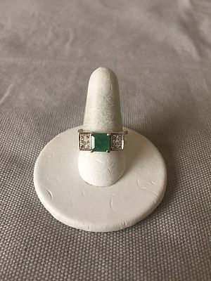 Smaragd und Diamant Ring Größe 6-1/4 14K Gelbgold
