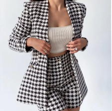 ZARA WOMEN NEW TEXTURED HOUNDSTOOTH JACKET TAILORED BLAZER 8557/120 M