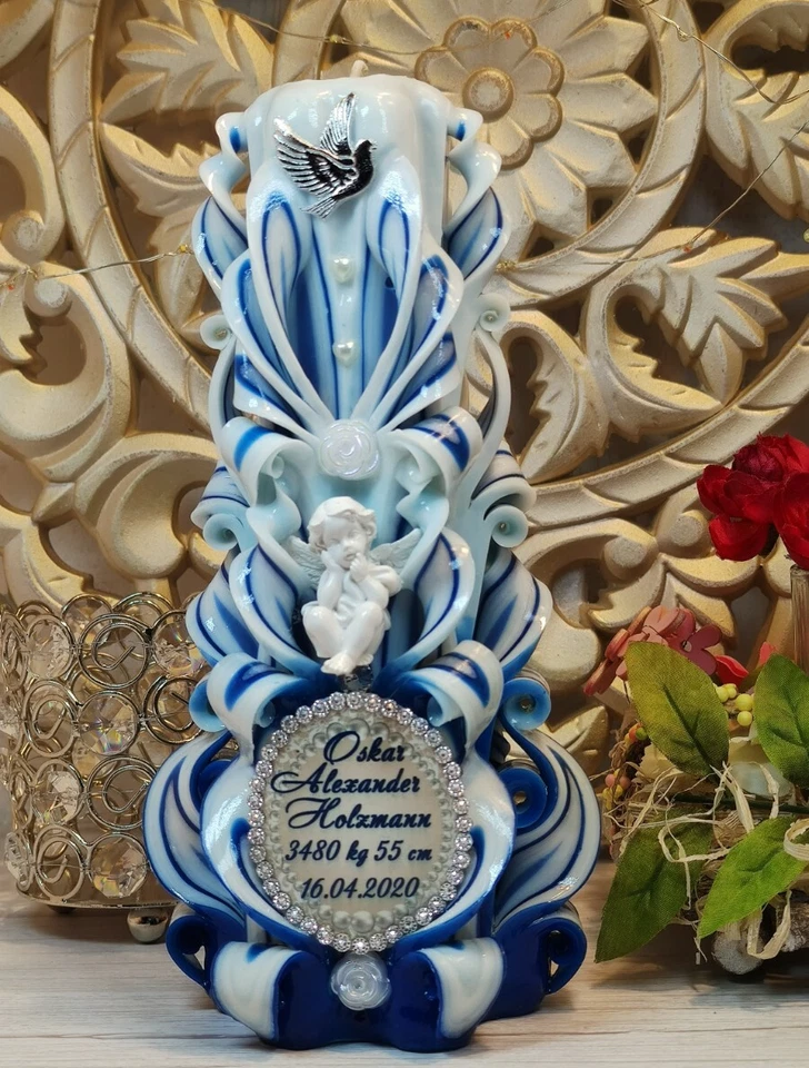 Kerze zur Taufe / Kommunion / Konfirmation / Geburt/ Handgemacht 22/12 cm - Bild 2 von 2