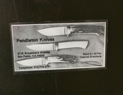 LLOYD PENDLETON HANDMADE KNIFE FRIDGE MAGNET. 1979 VINTAGE CATALOG AD