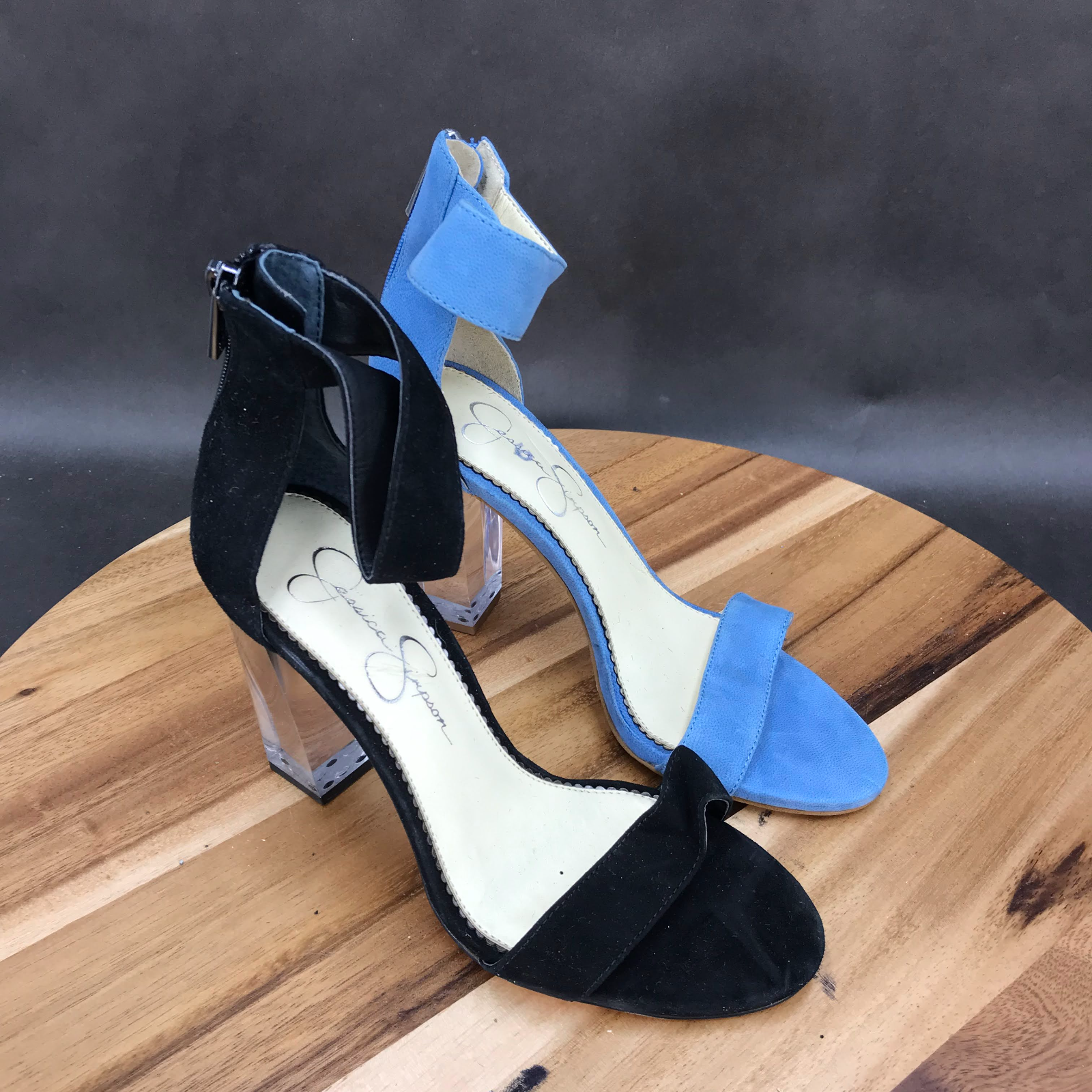 Jessica Simpson Black Blue Clear Block Heel Ankle Strap Sandals Womens Size  6 B | eBay