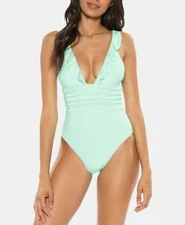 Soluna Under the Sun Pleated Ruffled Green One-Piece Swimsuit  - Large