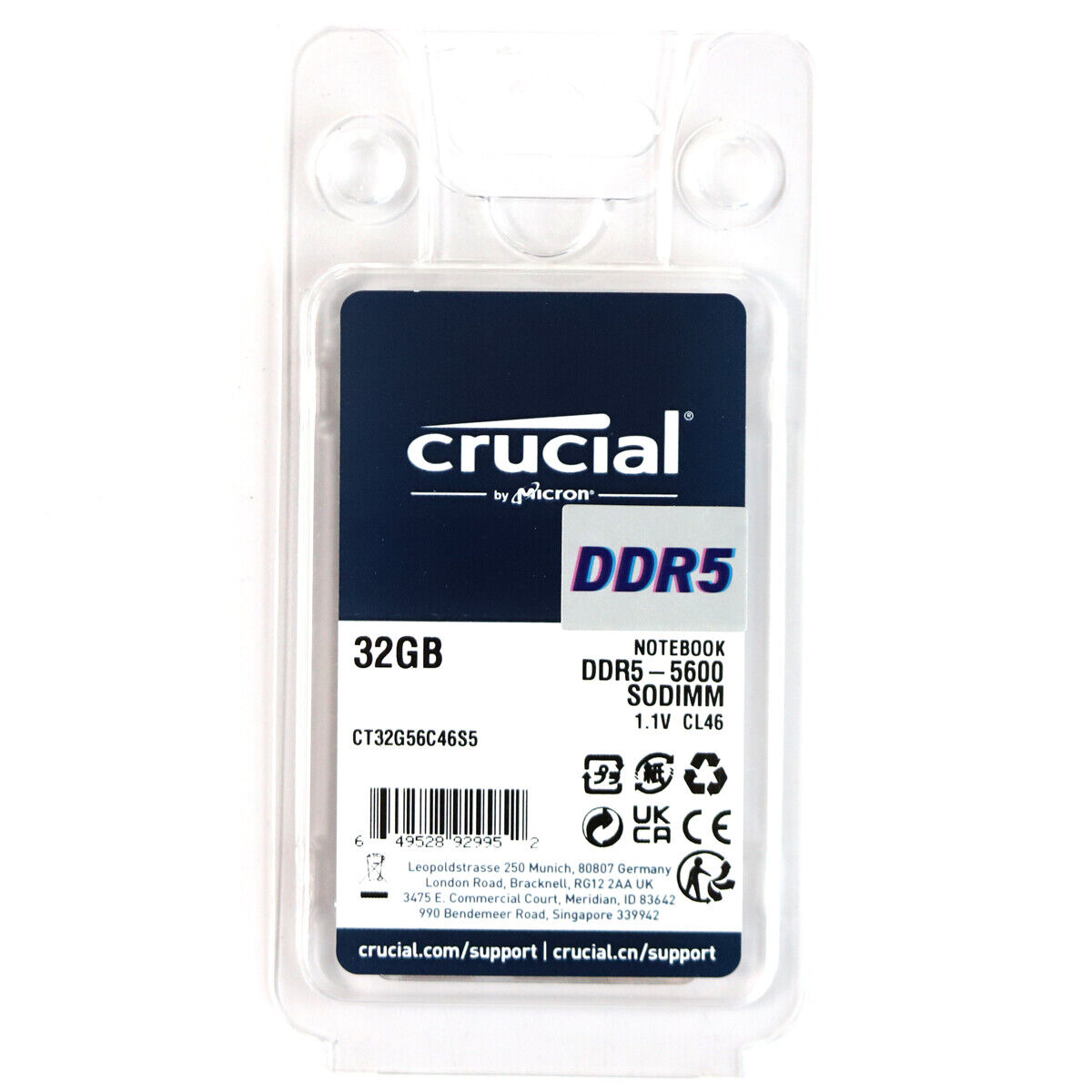 CT32G56C46S5 Crucial DDR5 32GB 5600MHz SODIMM RAM PC5-44800 CT32G56C46S5 Crucial DDR5 32GB 5600MHz SODIMM RAM PC5-44800