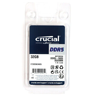 CT32G56C46S5 Crucial DDR5 32GB 5600MHz SODIMM RAM PC5-44800 CT32G56C46S5 Crucial DDR5 32GB 5600MHz SODIMM RAM PC5-44800