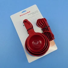 KitchenAid Measuring Cups Spoons Teaspoons Set Soft Grip Red Color KQ475OHERA