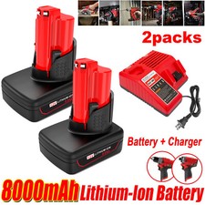 2PC 8.0AH Battery For Milwaukee for M12 Extended Capacity 48-11-2460 w/ Charger