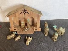 VINTAGE Nativity Set Mary, Jesus, Joseph 3 Wise Men W/ Manger Christmas Rare
