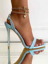 Sandali scarpe donna 11 cm tacco alto azzurro schiava pelle sintetica CZ532