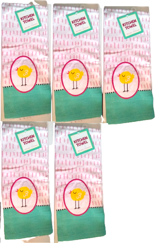 Kane Home Kitchen Towels Spring Chick x5 Green With Pink Lines 16"x26" - 第 1/2 張圖片