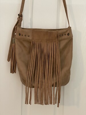Dolce Vita Brown Fringe Front Boho Western Cowgirl Shoulder Bag Leather Trim