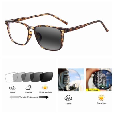 Bifocal Men Women Acetate Metal Square Transition Photochromic Reading Glass