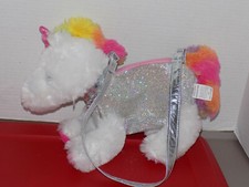 Pink Sparkle UNICORN Purse Shoulder Bag Plush Rainbow Hair Loop Strap ZIp 13"