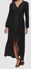 GUESS Women's Black Pleated Surplice V-Neck Maxi Dress Size 4