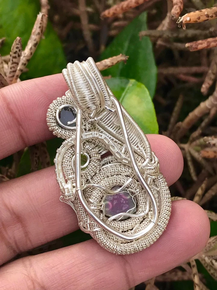 Pingente de peridoto/pingente envolto em fio joia melancia turmalina pingente - Imagem 4 de 4