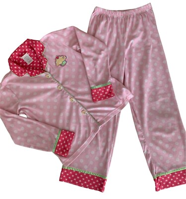 St. Eve Pajama Set Girls L  (10-12) Pink Polka Dots 2 PCS Top Pants Soft Flannel