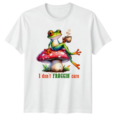 Lustiges T-Shirt Frosch auf Pilz trinkt Kaffee I Don't FROGGIN' Care