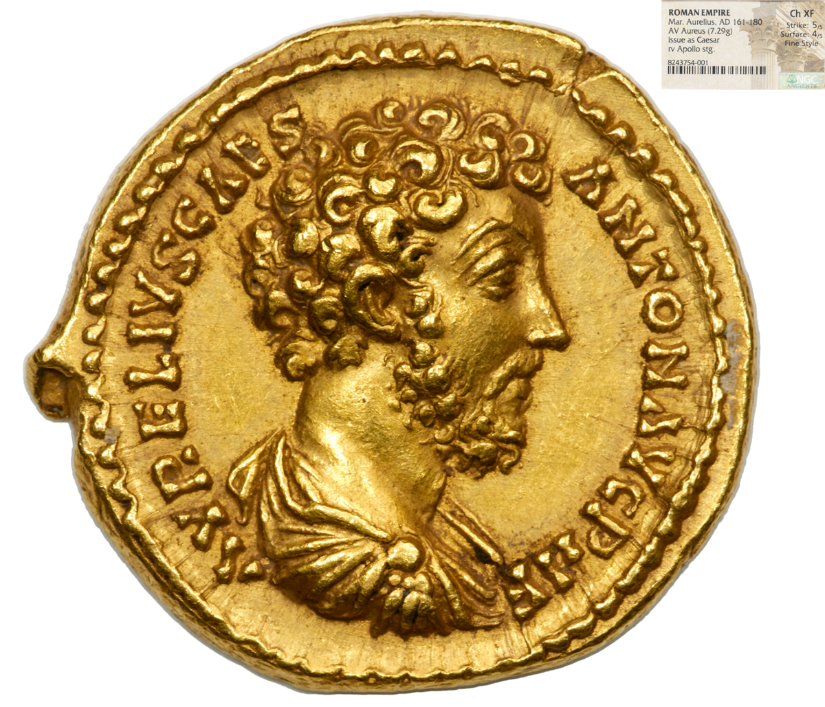 ROMAN EMPIRE MARCUS AURELIUS *FINE STYLE* 161AD AUREUS NGC CH XF