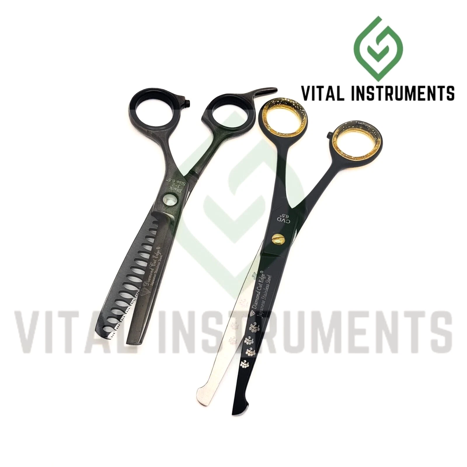 Professional Dog Pet Grooming Curved Scissors 6.5" & Chunker 6.5" Shears Black
