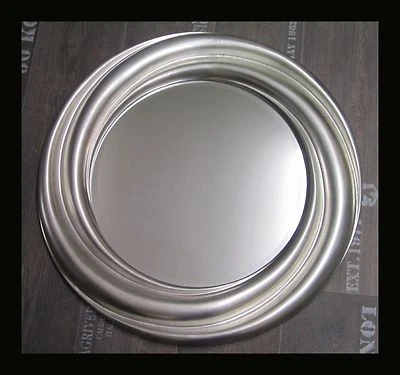 Miroir Rond De Mur Argent 68 cm Diamètre Cadre Facettesliff Vintage/Rétro - Photo 1/4