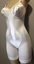 Vtg White Long Leg Nylon Spandex Satin Bodysuit Girdle 38 B