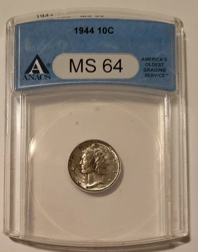 1944 Mercury Dime MS64 ANACS Toning